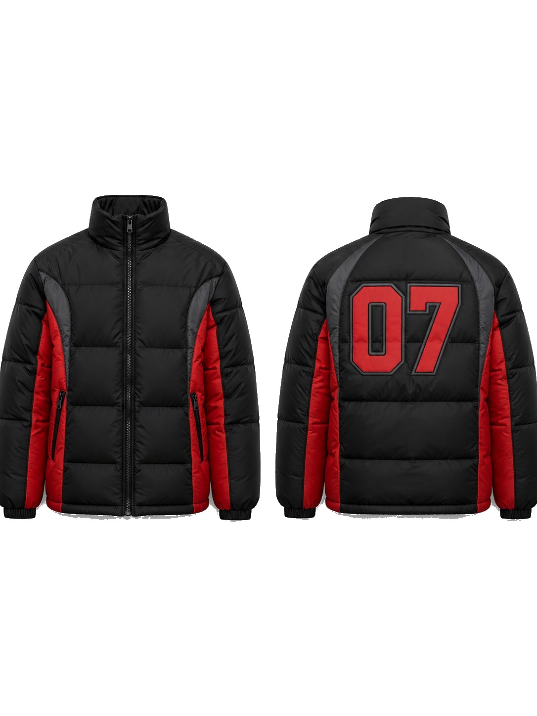 Custom Puffer Jackets Black Red Puffer Jacket manufactured by Haiza Intl