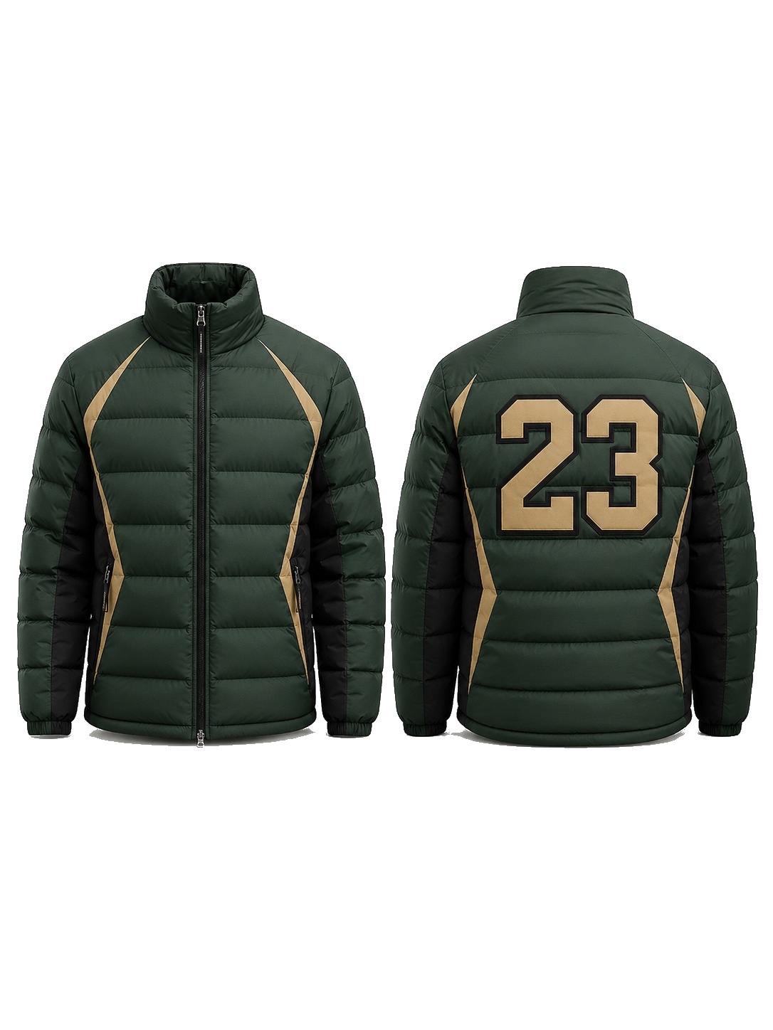 Custom Puffer Jackets Forest Green Gold Puffer Jacket manufactured by Haiza Intl