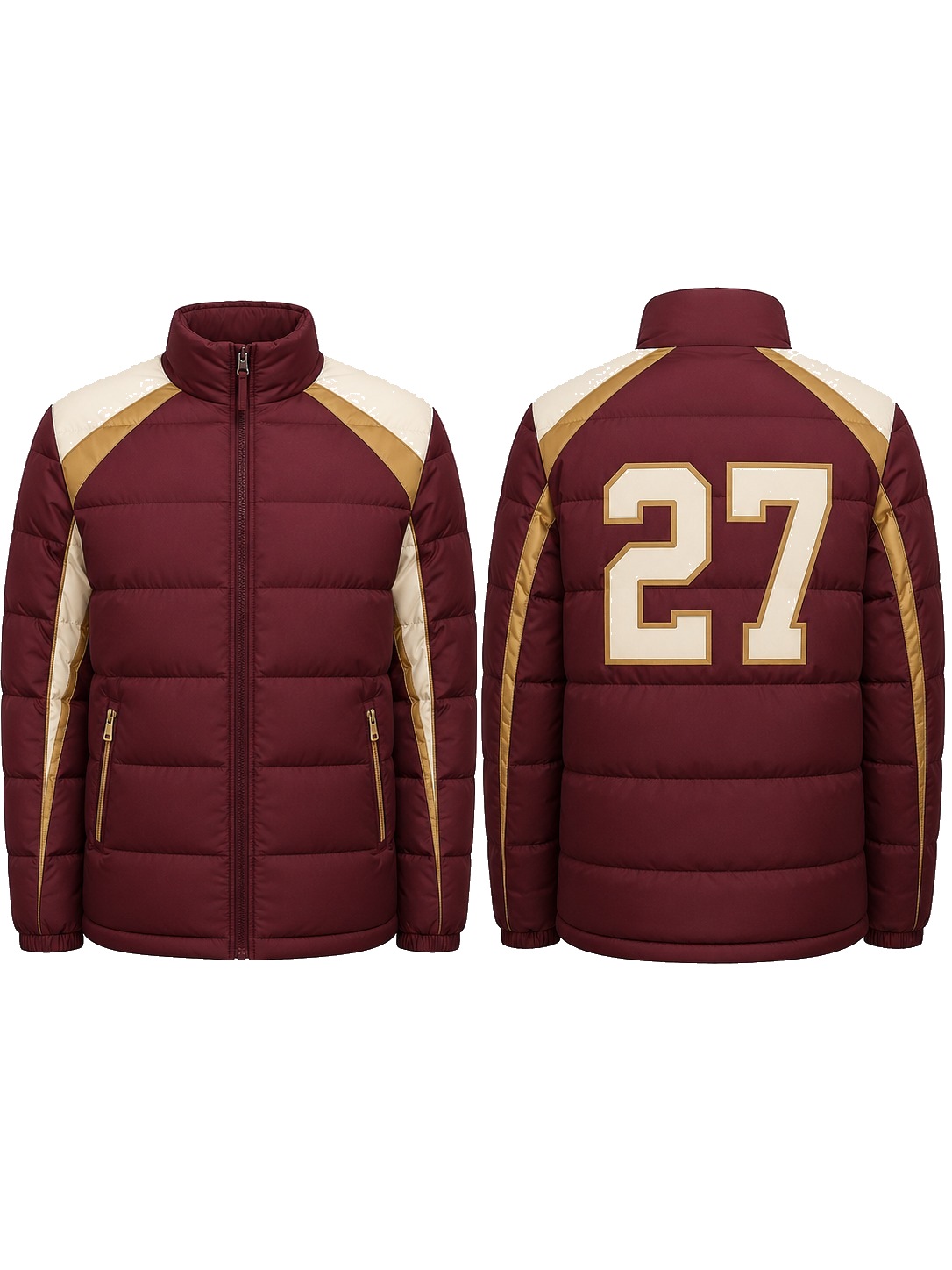 Custom Puffer Jackets Maroon Cream Puffer Jacket manufactured by Haiza Intl