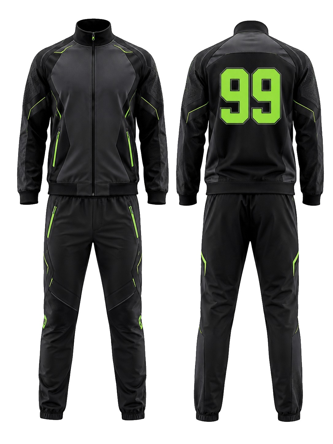 Custom Tracksuits Black Neon Tracksuit manufactured by Haiza Intl
