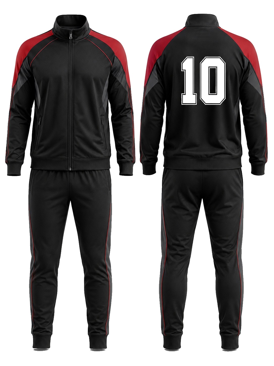 Custom Tracksuits Black Red Tracksuit manufactured by Haiza Intl