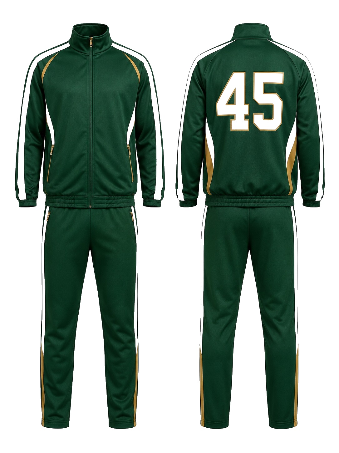Custom Tracksuits Green Gold Tracksuit manufactured by Haiza Intl