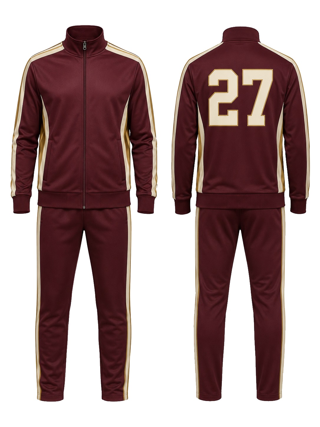 Custom Tracksuits Maroon Cream Tracksuit manufactured by Haiza Intl