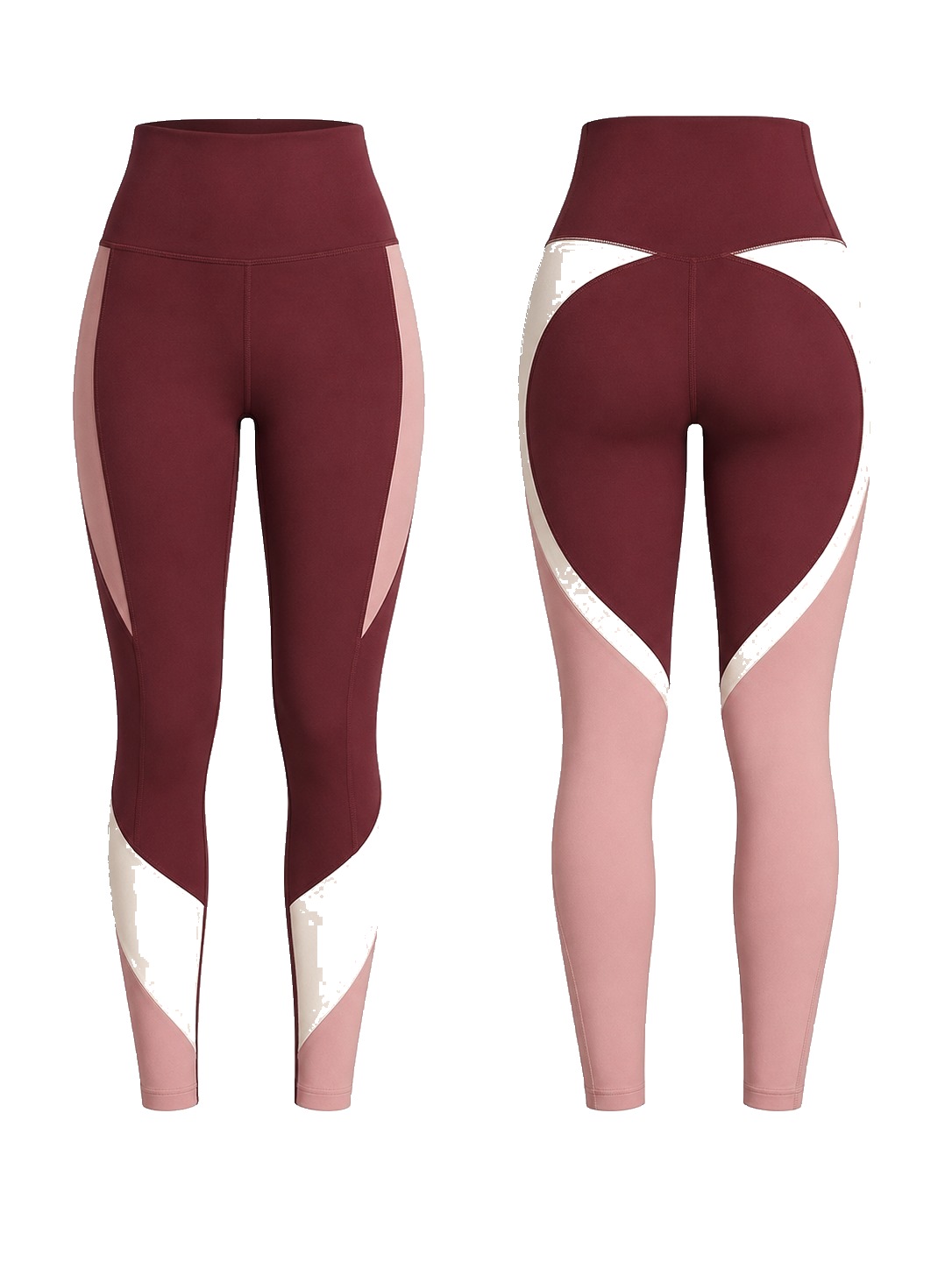 Custom Leggings Maroon Color Blocked Athletic Leggings manufactured by Haiza Intl