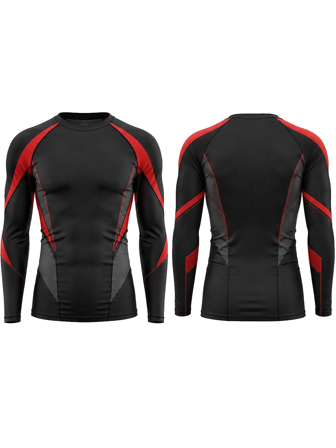 Custom Rash Guards Black And Red Athletic Shirt manufactured by Haiza Intl