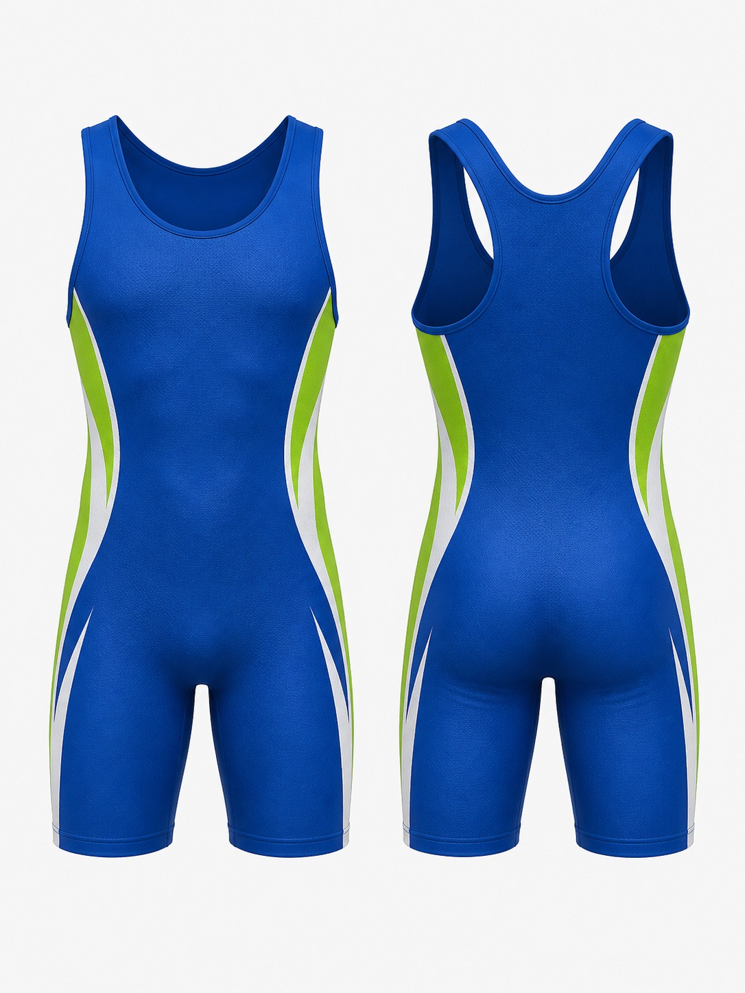 Custom Singlets Blue And Green Wrestling Singlet manufactured by Haiza Intl