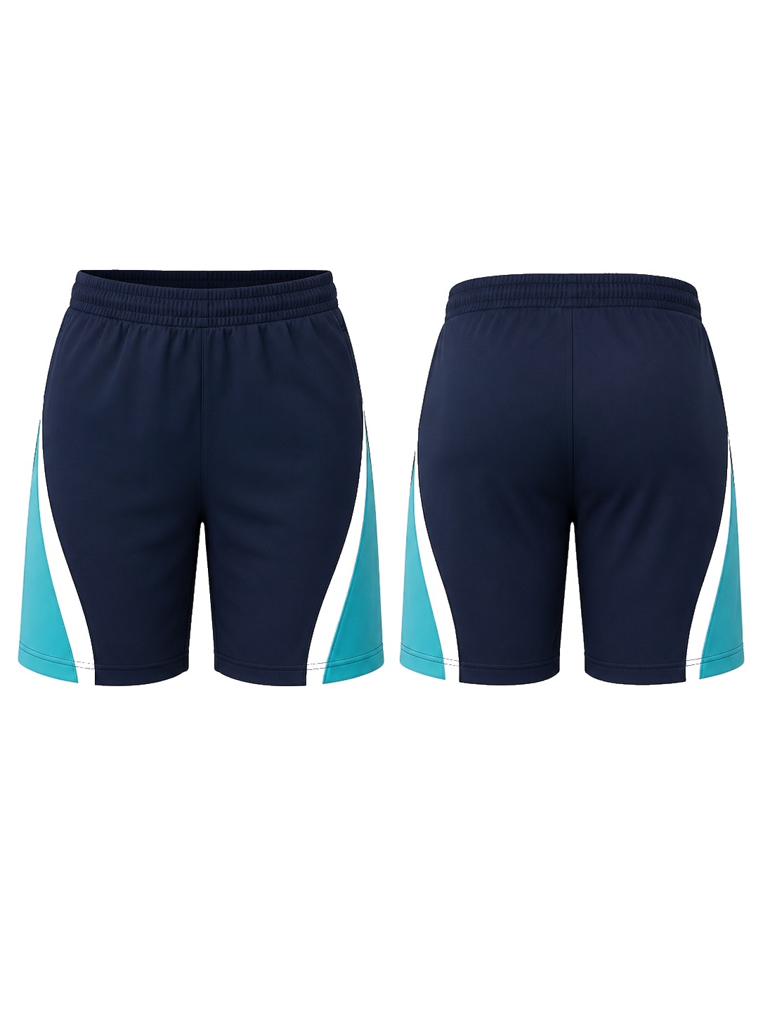 Custom Training Shorts Navy Aqua Trim Training Shorts manufactured by Haiza Intl