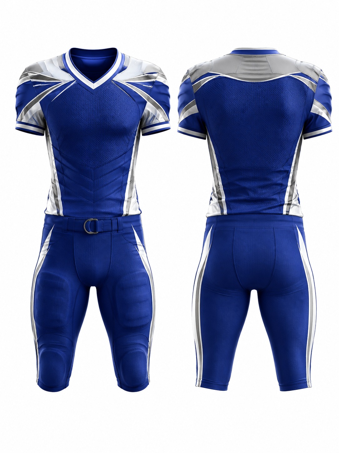 Custom American Football Blue And Silver Football Uniform manufactured by Haiza Intl