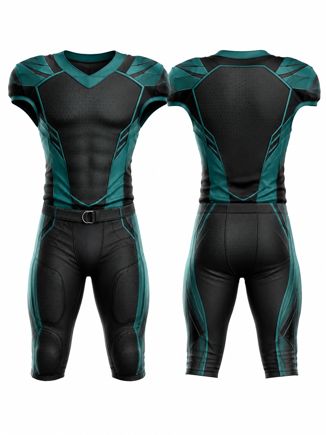 Custom American Football Teal Futuristic Football Uniform manufactured by Haiza Intl