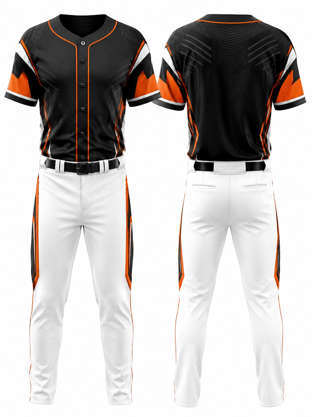 Custom Baseball Black And Orange Baseball Uniform manufactured by Haiza Intl