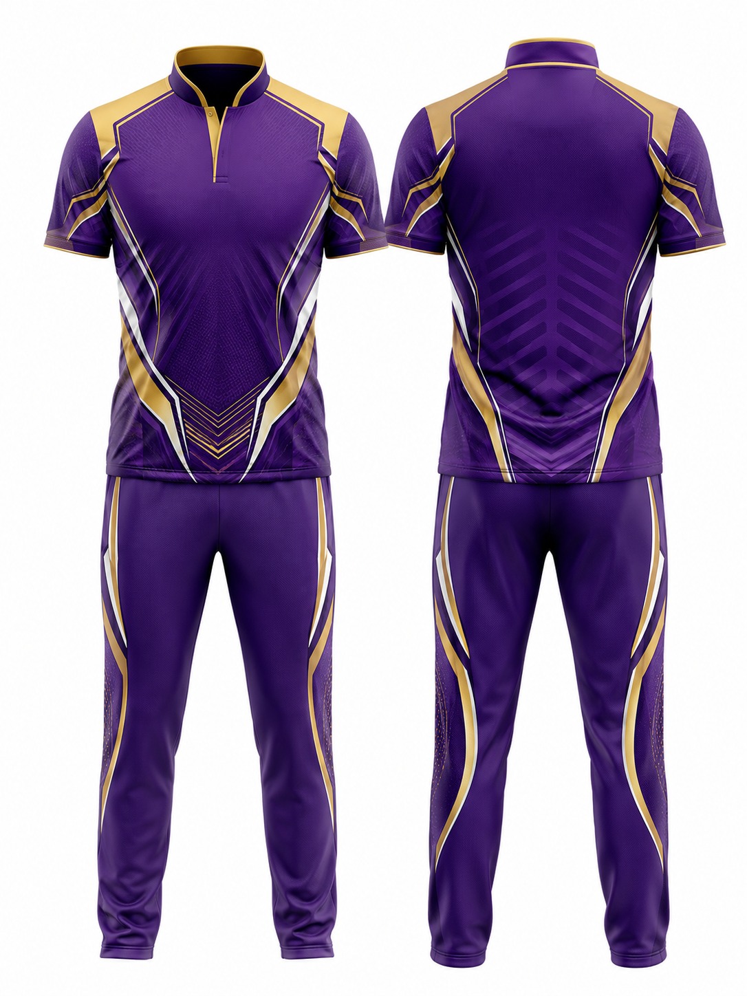 Custom Cricket Purple And Gold Athletic Uniform manufactured by Haiza Intl