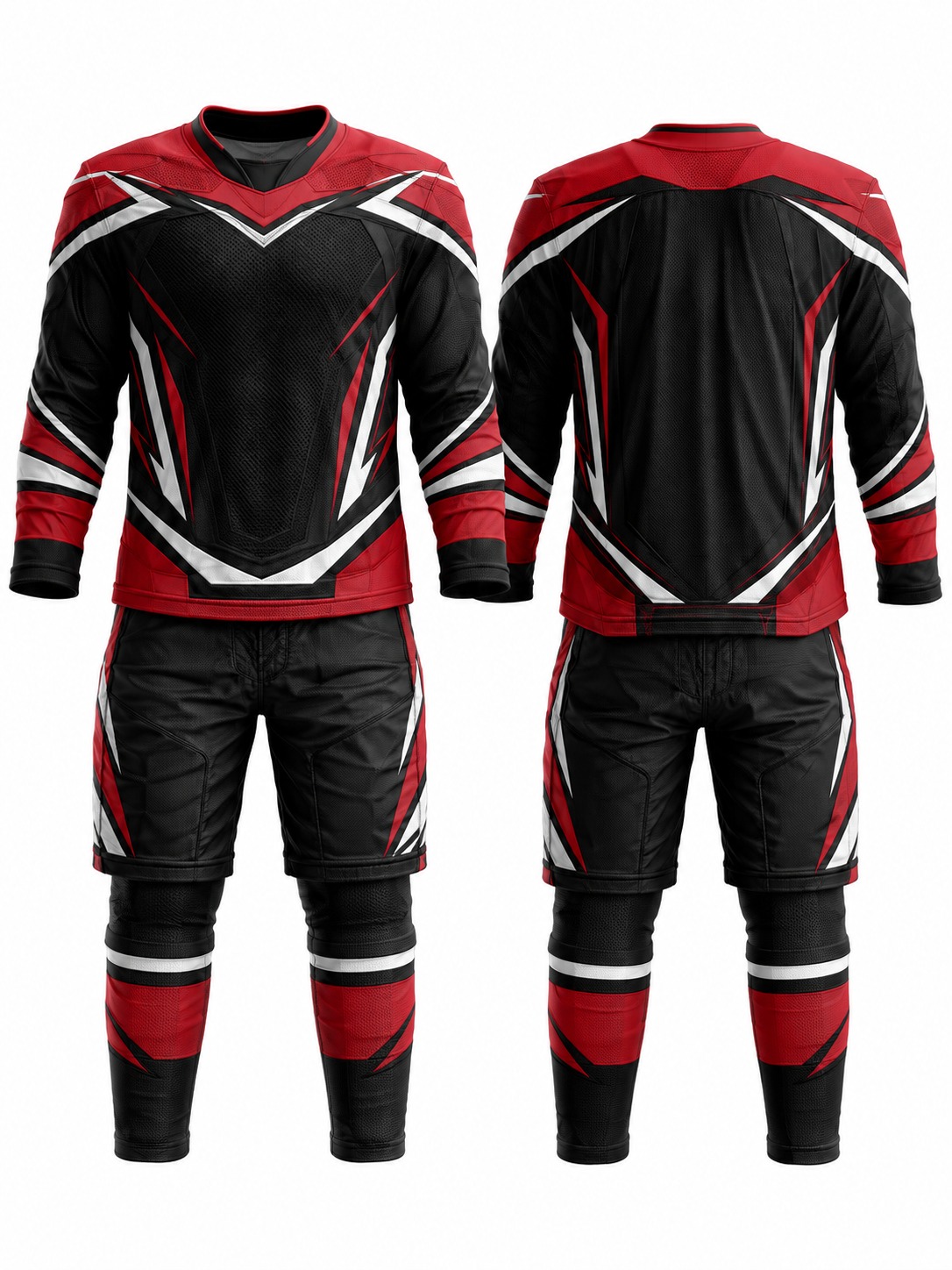 Custom Ice Hockey Black Red And White Hockey Uniform manufactured by Haiza Intl