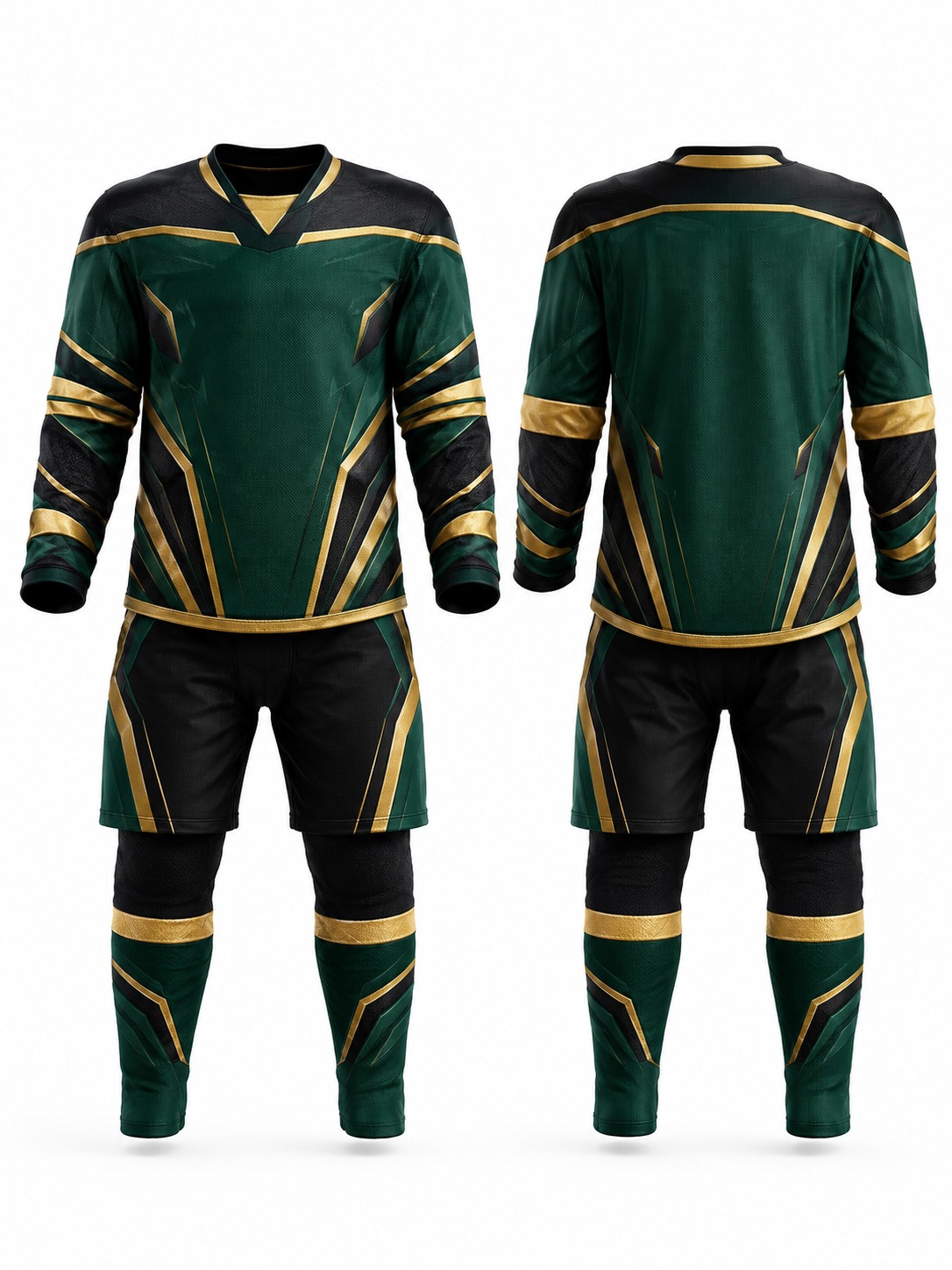 Custom Ice Hockey Emerald And Gold Hockey Uniform manufactured by Haiza Intl