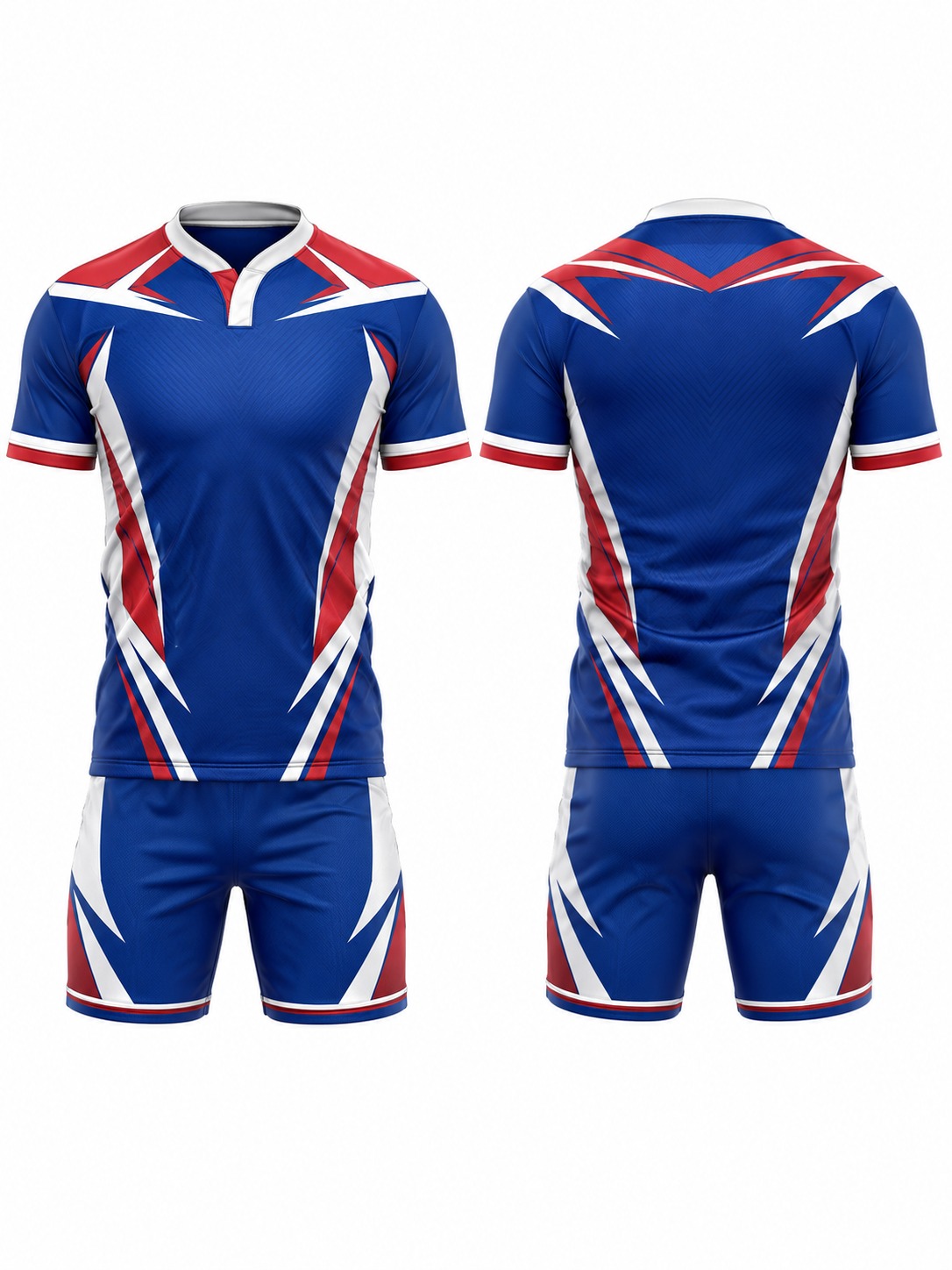 Custom Rugby Blue Red And White Sports Uniform manufactured by Haiza Intl