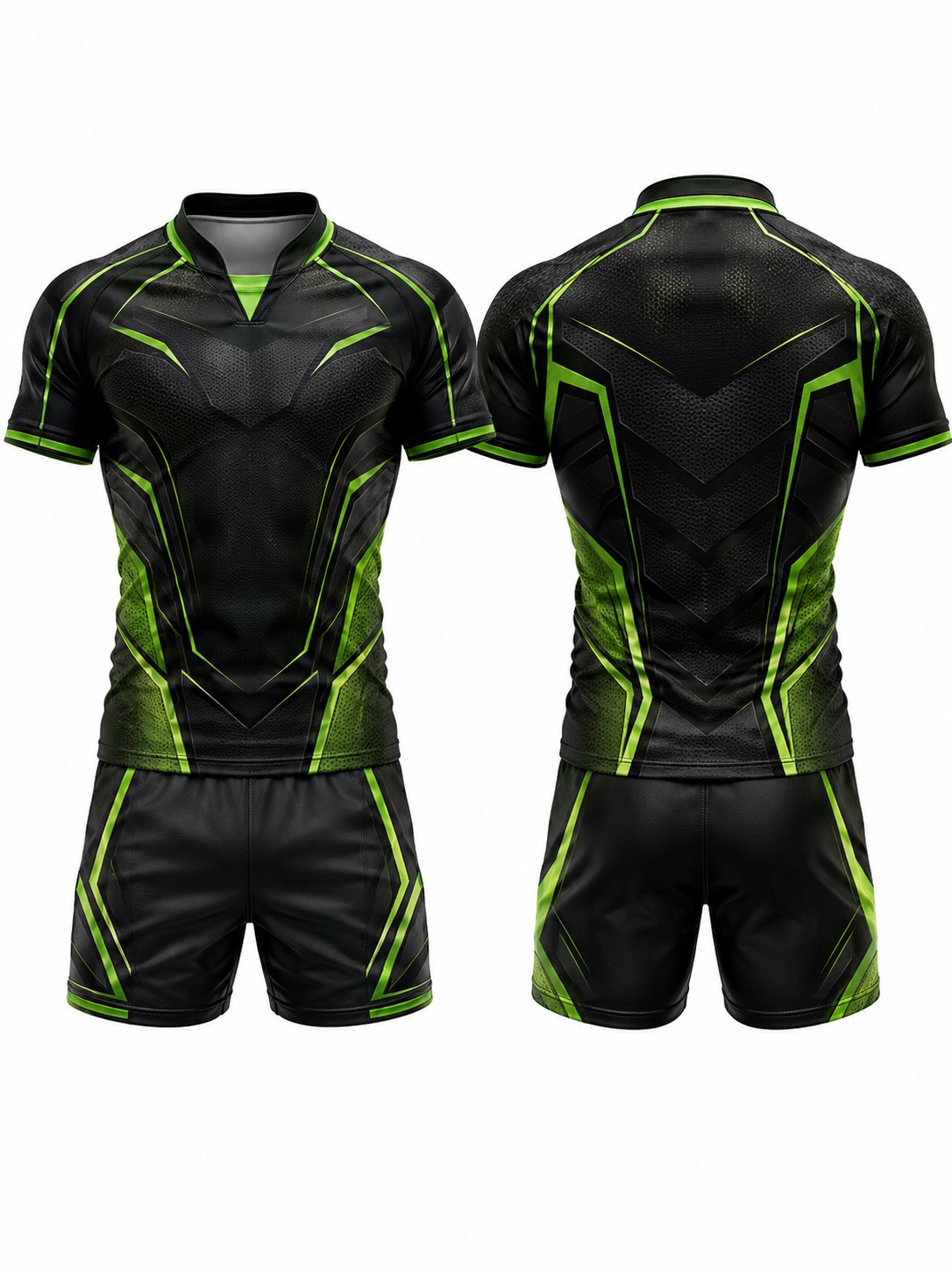 Custom Rugby Neon Green Futuristic Sports Uniform manufactured by Haiza Intl