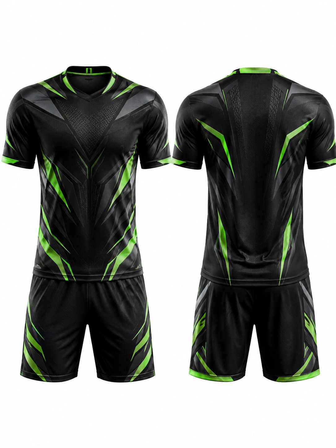 Custom Soccer Futuristic Black And Neon Green Soccer Kit manufactured by Haiza Intl