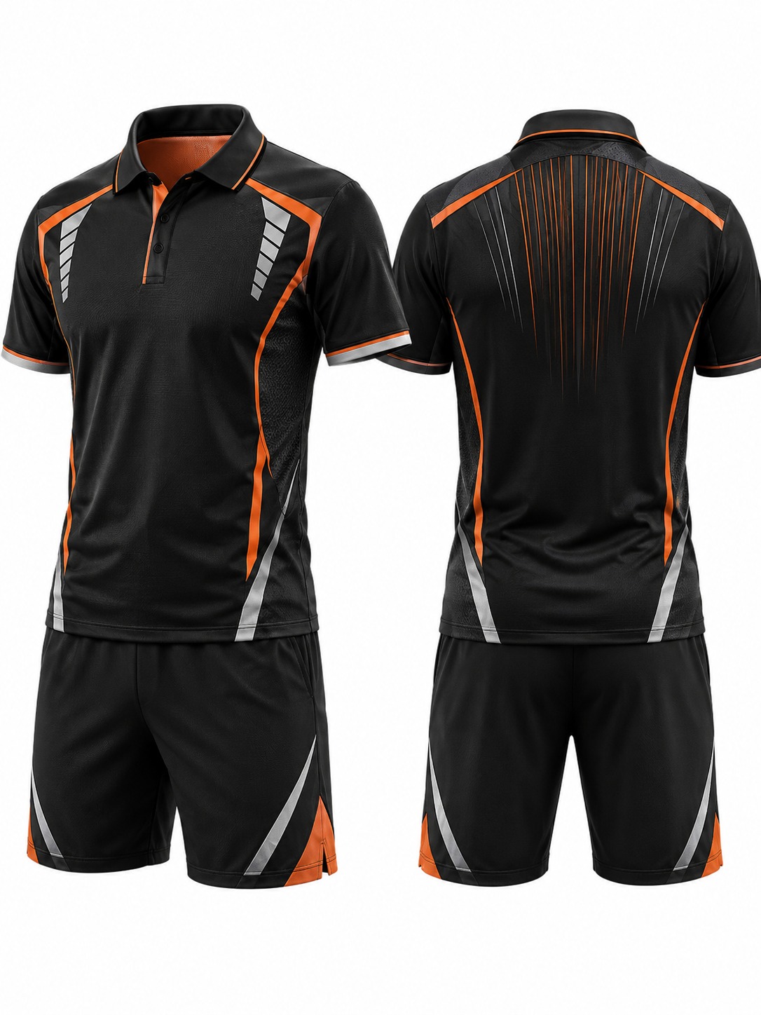 Custom Tennis Black Orange Athletic Polo manufactured by Haiza Intl